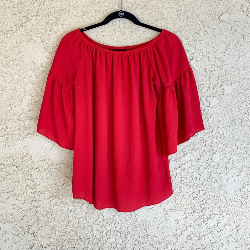Tyche Red Off the Shoulder Flowy Sleeve Top